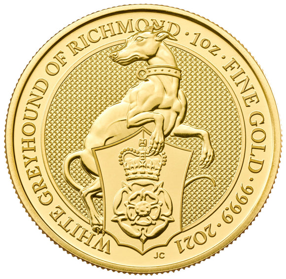 2021 1 OZ GOLD QUEENS BEAST WHITE GREYHOUND .9999 Fine Gold